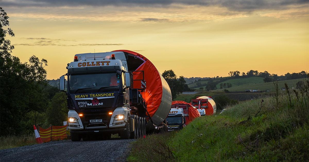 Drumlins Wind Farm components being delivered by Collett Transport