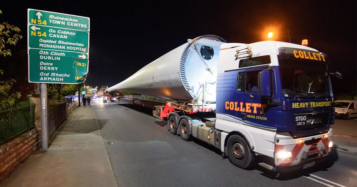 Wind Turbine Blade Delivery At Night Through Ireland