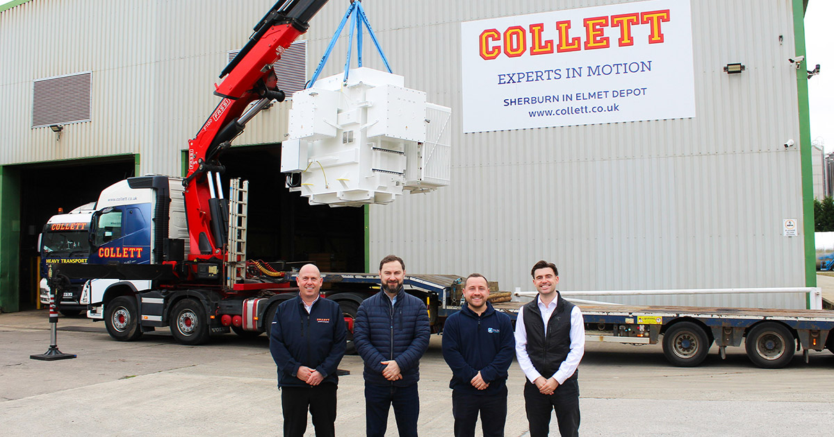 Collett Director, Sam Collett and Sales Director, Mick Harland, alongside Wilson Power Solutions’ Head of Operations, Jake Young, and Marketing Manager, Marek Skibinski attending New Collett warehouse launch at Sherburn