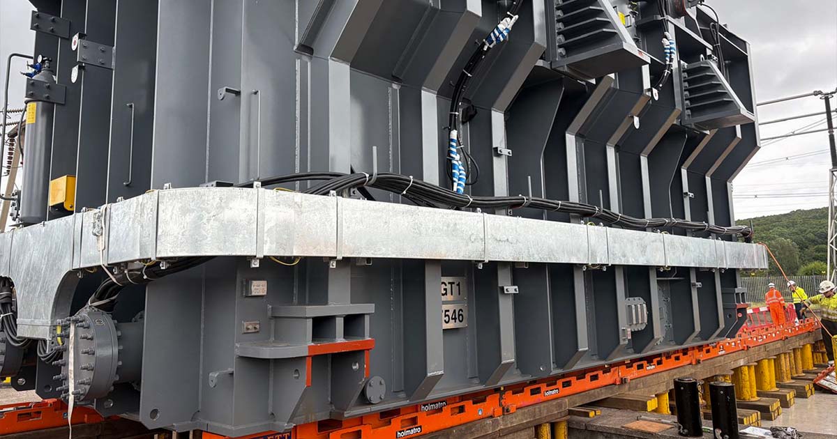 Heavy transformer offloading operation at Brinsworth National Grid Substation in South Yorkshire