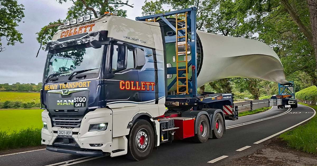 Collett transporting a 73-metre Nordex wind turbine blade to Lairg II Wind Farm